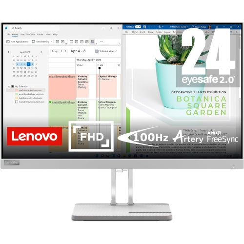 Open Box - Lenovo L24e-40 Monitor, 23.8” Display, Full HD Resolution, 250 nits Brightness, 100Hz Refresh Rate, AMD FreeSync, HDMI and VGA Ports, Tilt-Adjustable Stand