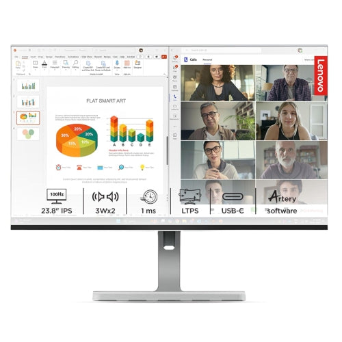 Open Box - Lenovo L-Series 24 inch (60.4cm) FHD IPS Monitor| 100Hz, 1ms, FreeSync, 3Wx2 Speakers, 4xUSB-A, 1xUSB-C, 1x HDMI, PD-45W, Tilt, Swivel,Pivot Height Adjust Stand: L24m-4A