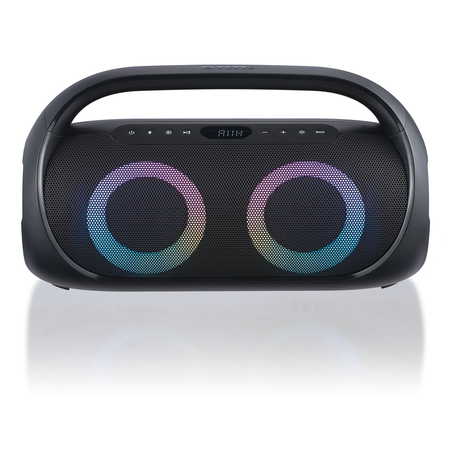onn. Bluetooth Portable FM Boombox with Multicolour LED Lighting (Open Box)